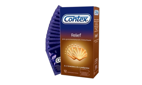 Презервативы Контекс Relief №12 микс (ребристые 6шт+ точки 6шт)