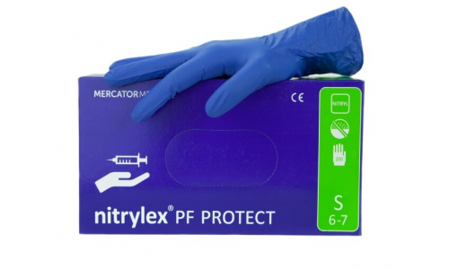 Перчатки диагност нитриловые Nitrylex PF р.S н/опудр св. голуб
