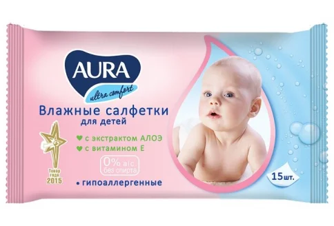 Аура Ультра Комфорт салфетки влаж №15 0+ мес