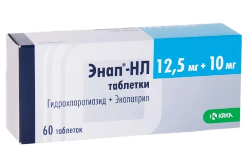 Энап-НЛ, таблетки 10мг+12,5мг №60