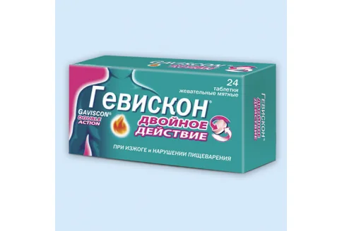 Гевискон Двойное Действие, таблетки жев №24 мята