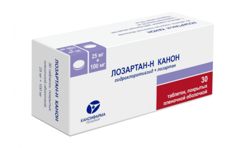 Лозартан-Н Канон, таблетки ппо 100мг+25мг №30