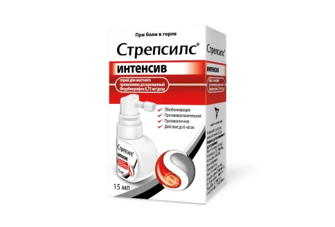 Стрепсилс Интенсив, спрей для местн примен дозир 8,75мг/доз 15мл вишня/мята