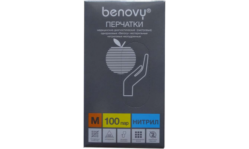Перчатки Бенови смотр нитрил р.M пар №200 н/стер н/опудр