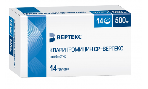 Кларитромицин СР Вертекс, таблетки ппо с пролонг высвоб 500мг №14