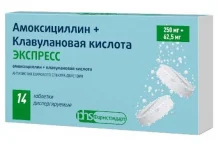 Амоксициллин+Клавулановая кислота Экспресс, таблетки дисперг 250мг+62,5мг №14