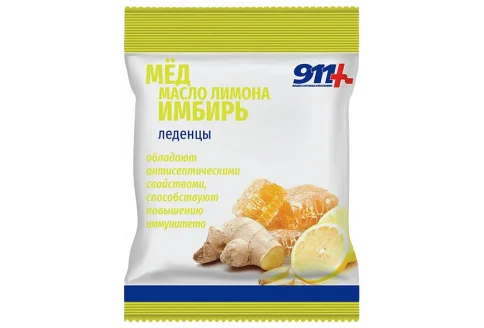 911 леденцы мед+имбирь+вит С 50г