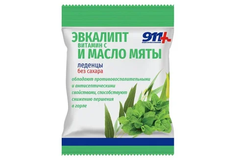 911 леденцы эвкалипт+вит С+масло мяты 50г