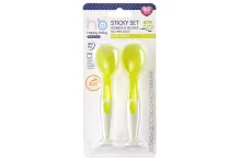 Хэппи Бэби набор столовых приборов 6+ ложка/вилка бел/оливк