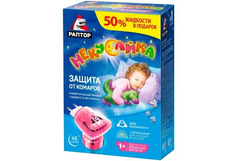 Раптор Некусайка прибор+ж-ть от комаров для детей 45 ночей+50% в подарок 28мл
