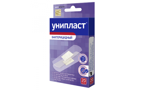 Унипласт пластырь бактерицидный 1,9смX7,2см №20 прозрачный плен основа