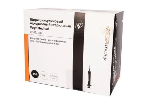 Шприц инсулин U-100 3-х комп игла 29G (0,33х13мм) 0,5мл №1