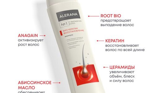 Алерана, шампунь био кератин восстановление 400мл фото 2