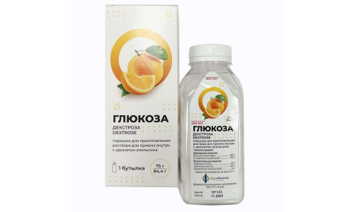 Глюкоза, пор д/приг р-ра д/приема внутрь 75г (бутылка 84,4г) аромат апельсина