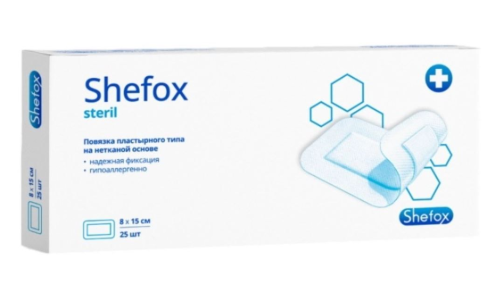 Shefox повязка-пластырь неткан осн стер 8х15см №25
