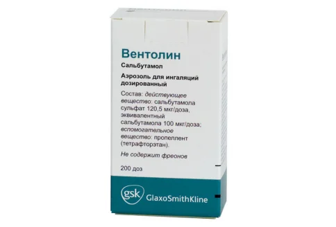 Вентолин, аэрозоль для инг доз 100мкг/доз 200ДОЗ 10мл