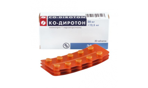 Ко-Диротон, таблетки 20мг+12,5мг №30