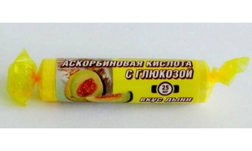 Гленвитол Аскорбиновая кислота и Глюкоза, таблетки жев 3г №10 вкус дыня, крутка