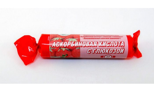 Гленвитол Аскорбиновая кислота и Глюкоза, таблетки жев 3г №10 вкус клубники, крутка